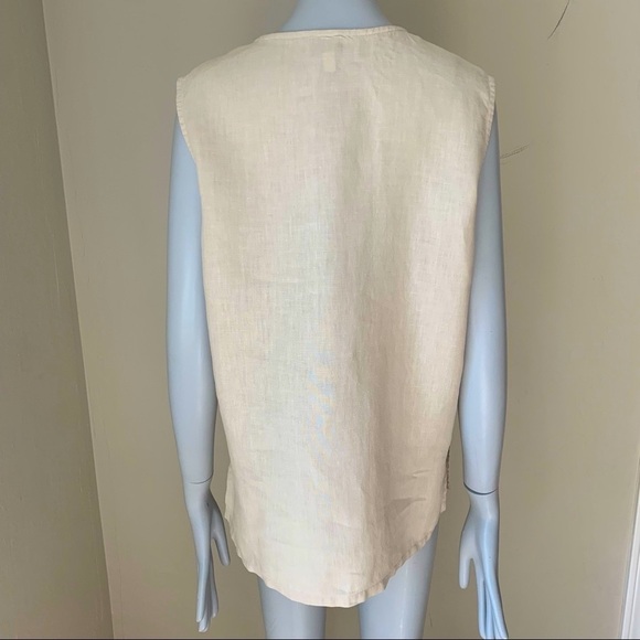 EILEEN FISHER 100% Linen Button Up Sleeveless Top Tunic Beige Sand Summer Size S - Picture 12 of 16